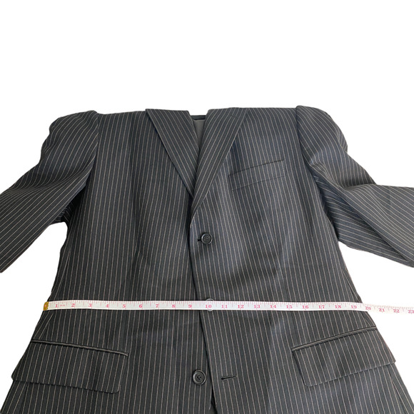 Hugo Boss 42R 100% Wool Sport COAT + VEST Blazer Jacket Striped 3Button Black - Picture 11 of 12